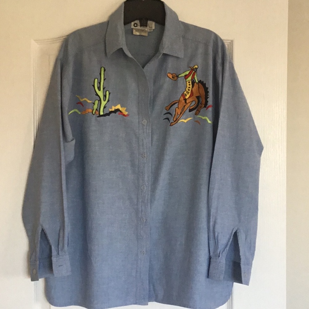 Woman’s long sleeves light jean cotton shirt size 14